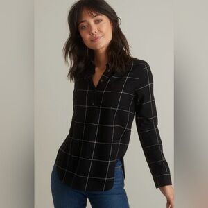 Marine Layer Josie Relaxed Popover Shirt Black Windowpane Flannel Size S